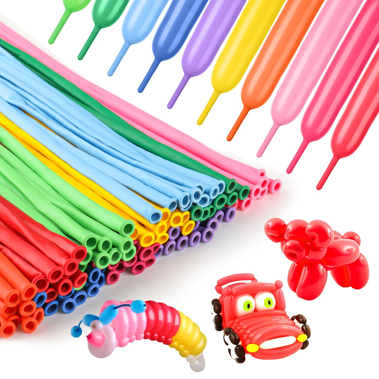 100Pcs 260 Balloons Rainbow Long Balloons for Balloon Garland Thickening Skinny Latex Twisting Animals Modeling Christmas Birthday Wedding Party Decorations